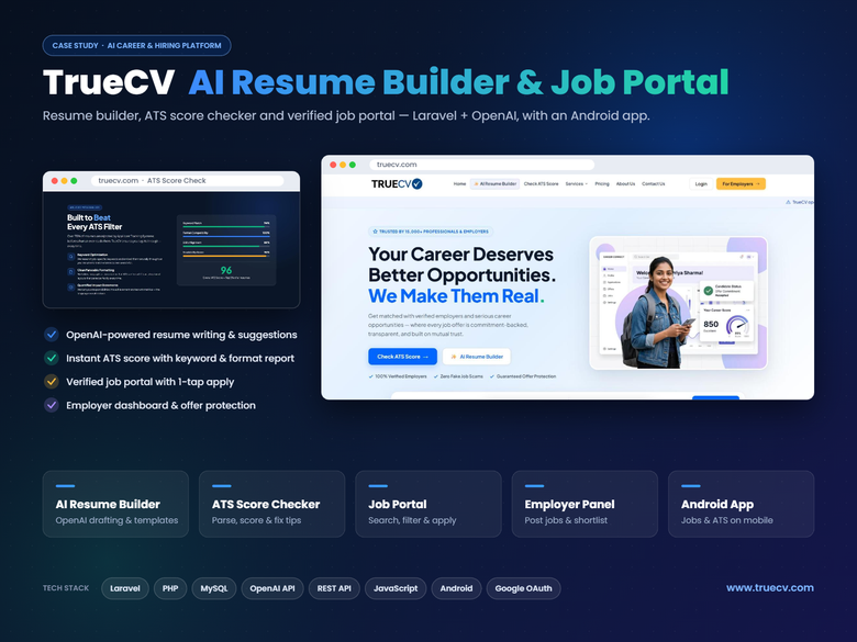 TrueCV – AI Resume Builder, ATS Score Checker & Job Portal