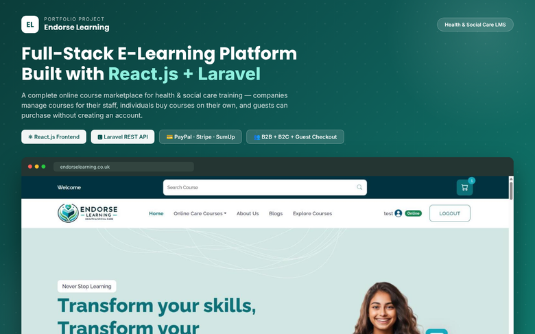 Health & Social Care LMS — React.js & Laravel E-Learning Platform